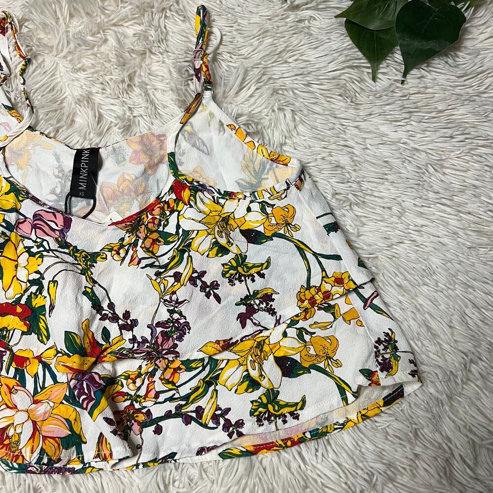 MINKPINK| Girls floral multicolor ruffle crop top NWT